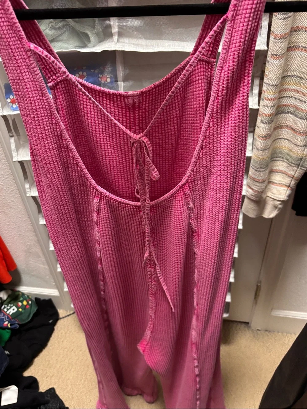 Free people Hot Pink Textured waffle  Sleeveless Jumpsuit